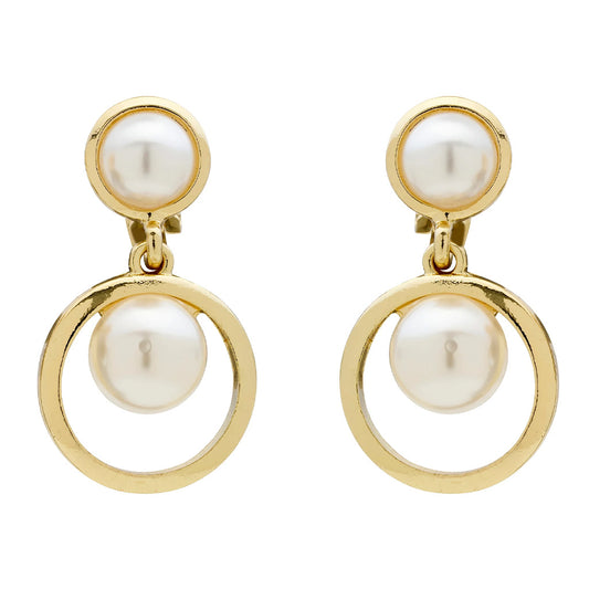 Pearl Orbit Gold Clip On Earrings