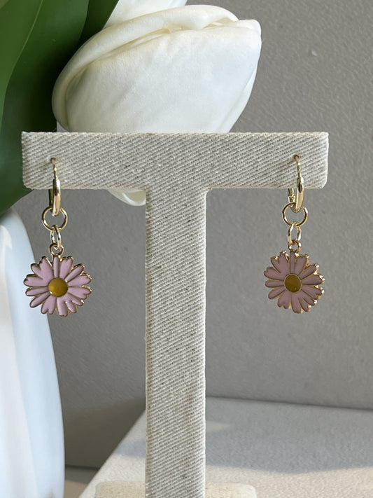 Pink Flower Hoops  Earrings