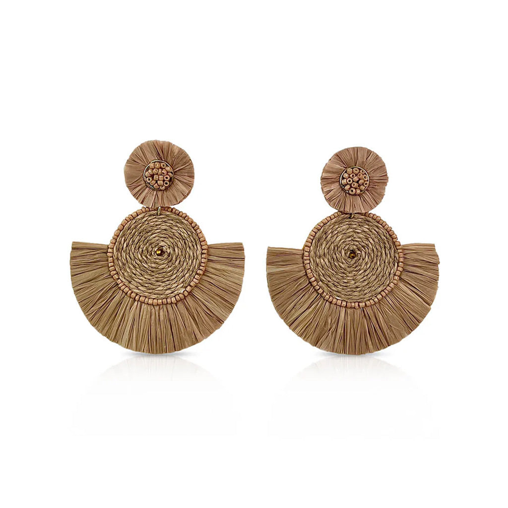 Raffia Disc Statement Earrings - Natural