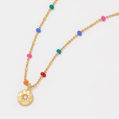 Rainbow Beaded Necklace Gold