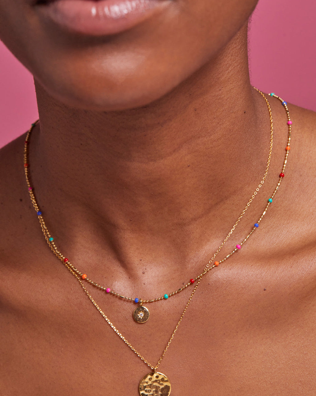 Rainbow Beaded Necklace Gold