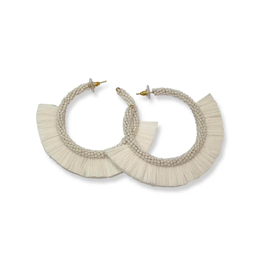 Rio Raffia Hoop Earrings - White