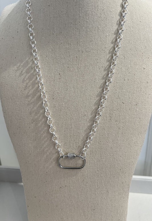 Silver Belcher Necklace with Carabiner