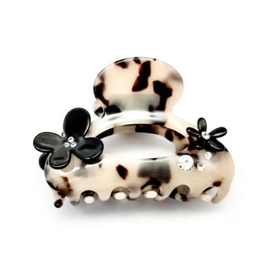 Hairclaw Medium - Light Turtle With Black Flowers