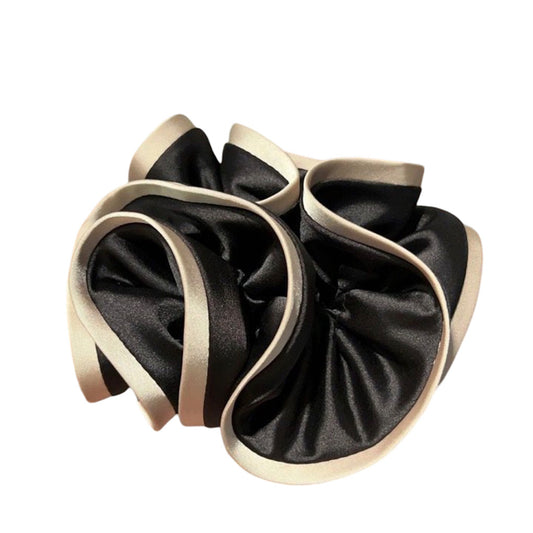 Large Satin Scrunchy - Black With Beige Trim