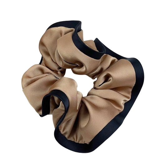 Large Satin Scrunchy - Coffee With Black Trim