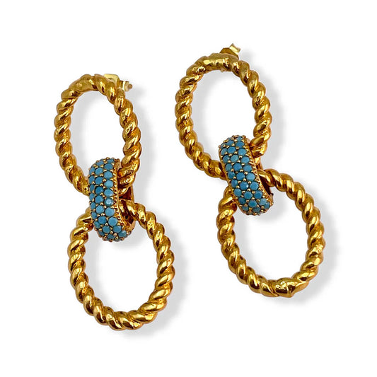 Turquoise Twisted Cable Drop Earrings