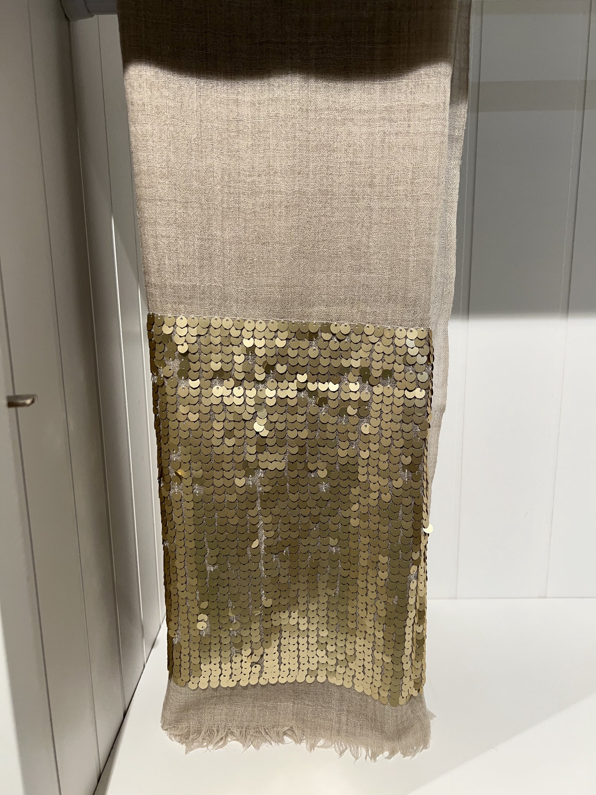 Wool Silk Beige Sequinned Scarf