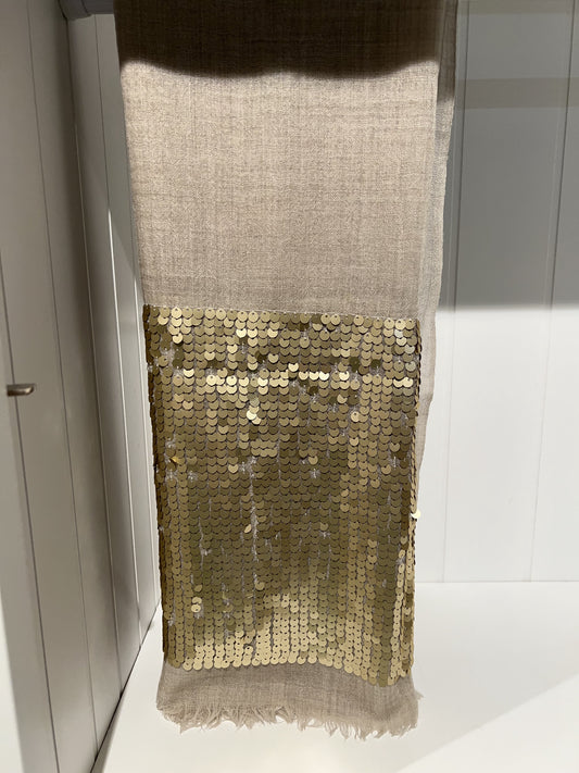 Wool Silk Beige Sequinned Scarf