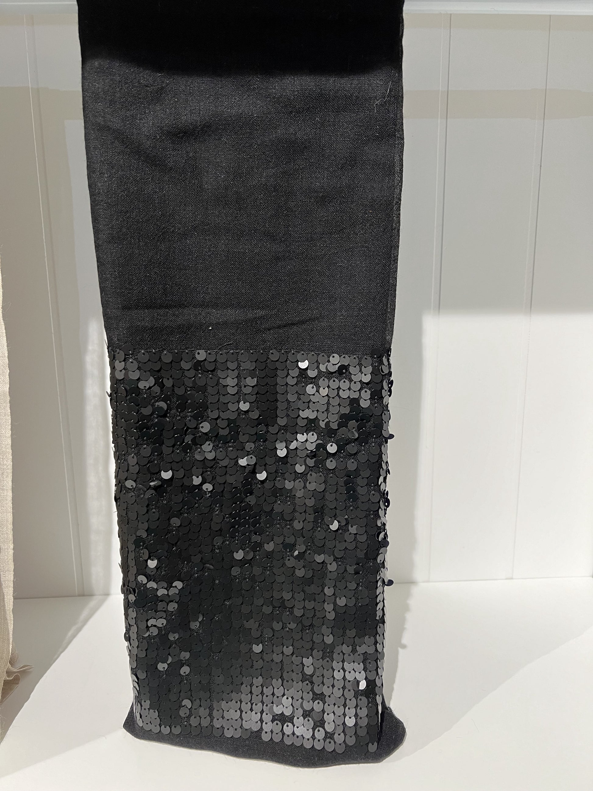 Wool Silk Black Sequinned Scarf