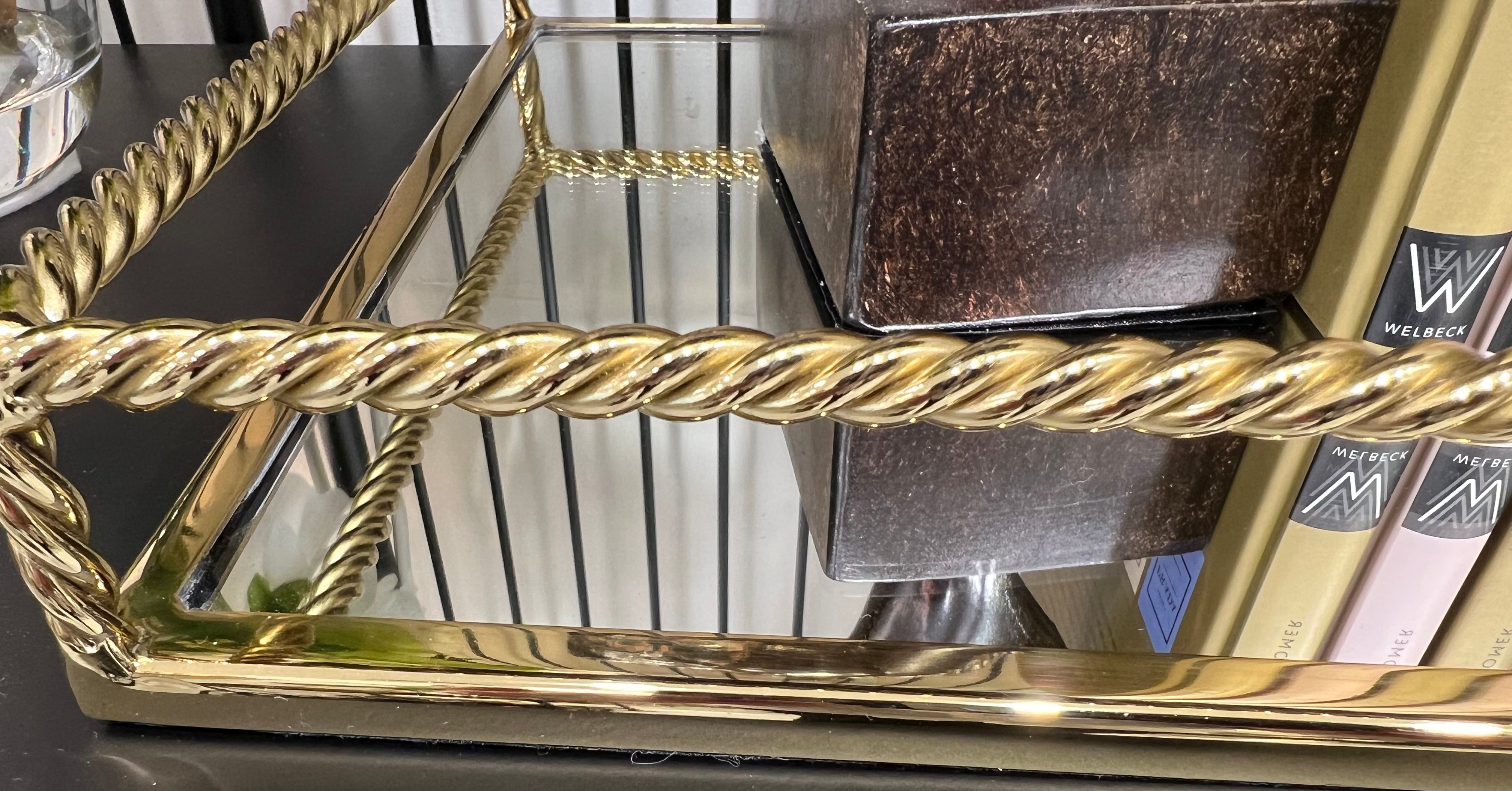 Gold Braided Rectangle Mirror Tray