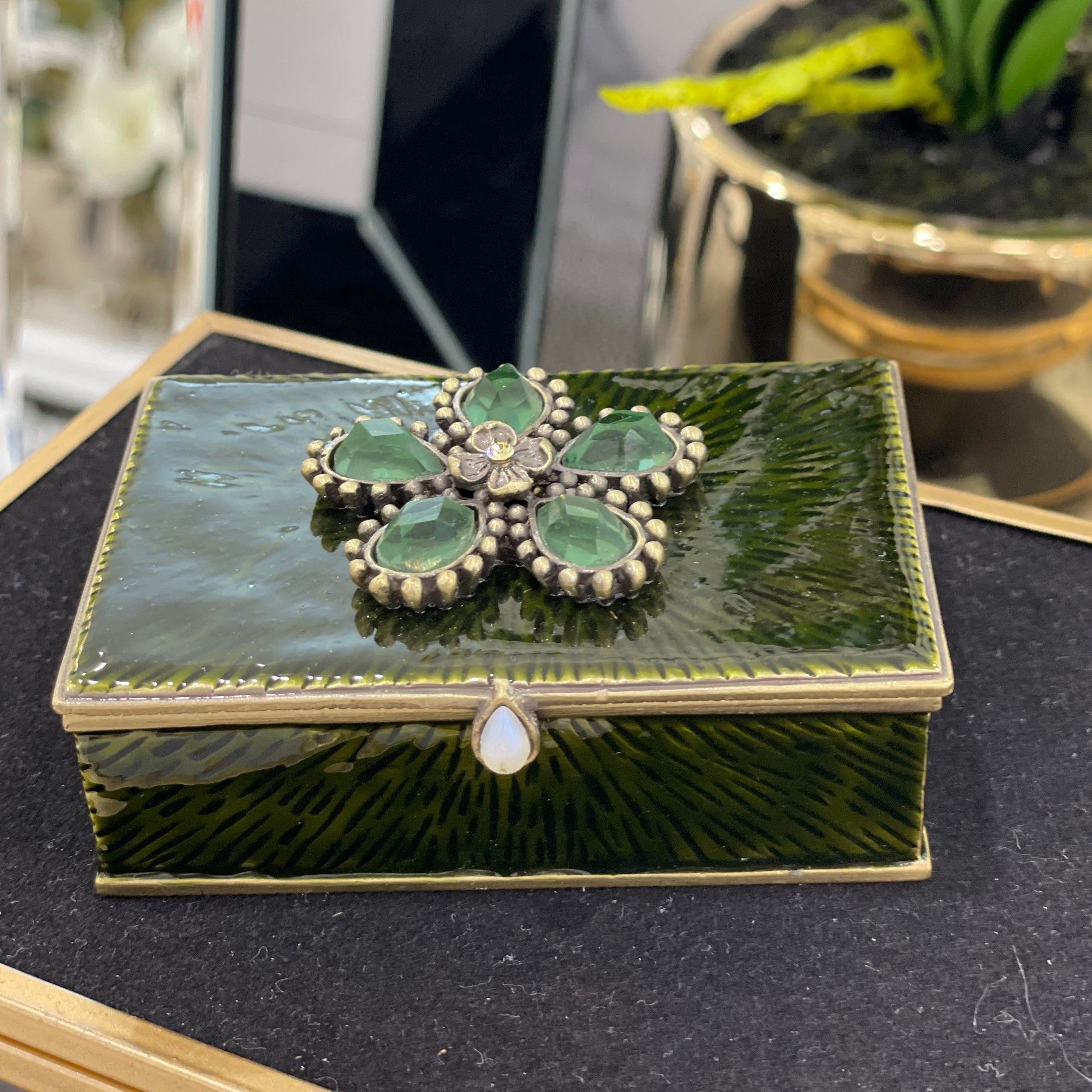 Green Crystal Flower Trinket Box